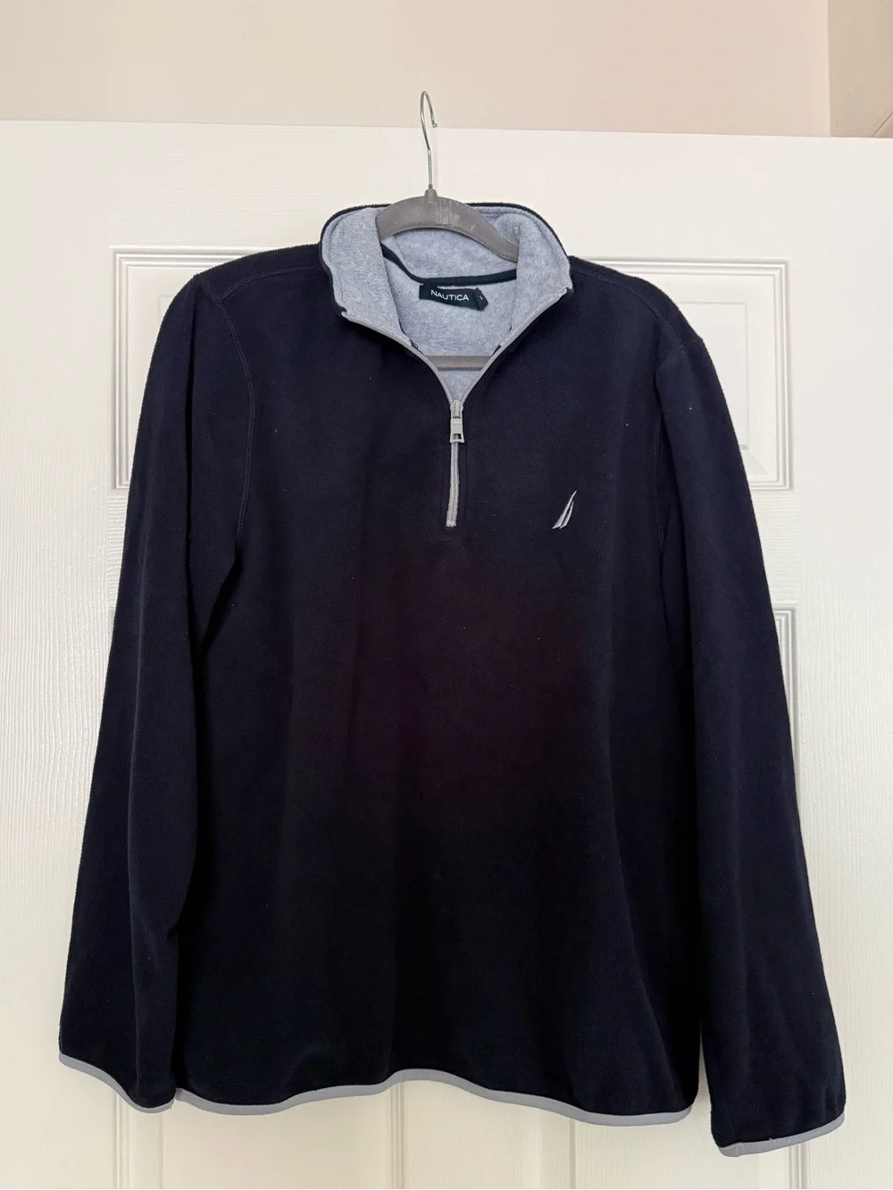 Nautica Men's Navy Half-Zip Fleece with Light Gray Trim